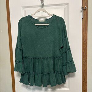 Altar'd State Green Long Sleeve with Ruffles